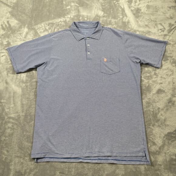 B Draddy Polo Shirt Mens Large Blue Stripe Golf Activewear Stretch Performance - Picture 1 of 10